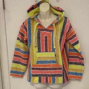 BAJA Colourful Neon Striped Baja long sleeved Hoodie Size Medium UNISEX